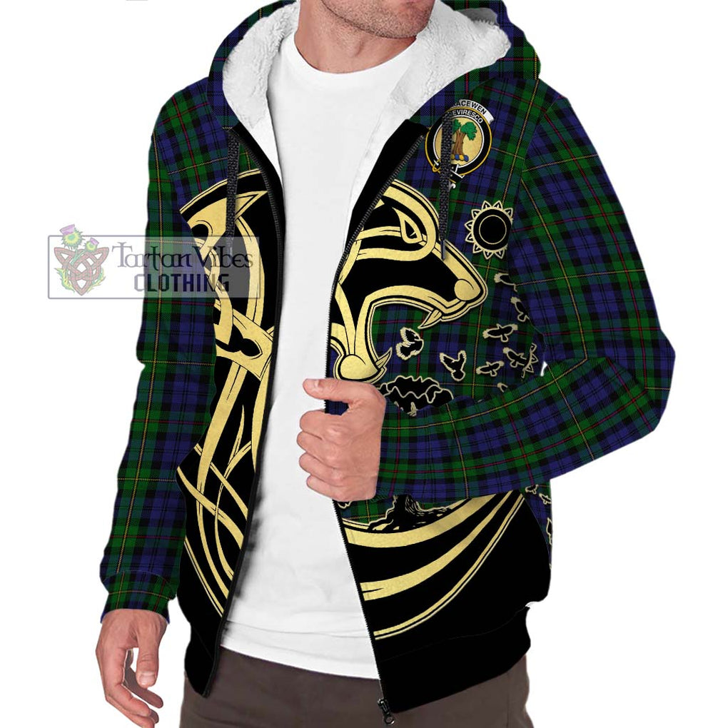 MacEwen Tartan Sherpa Hoodie with Family Crest Celtic Wolf Style Unisex S - Tartan Vibes Clothing