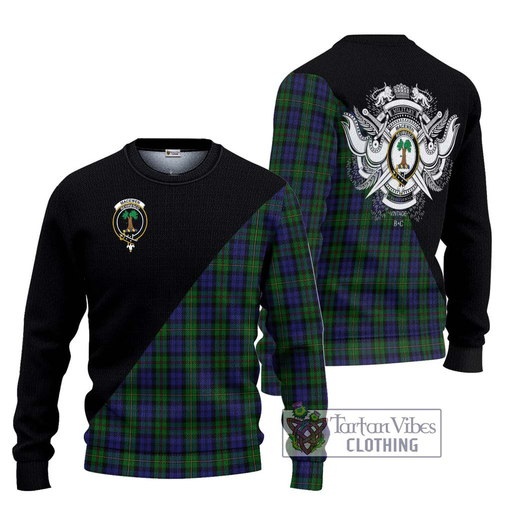 MacEwen Tartan Knitted Sweater with Family Crest and Military Logo Style Unisex - Tartanvibesclothing Shop