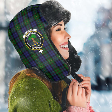 MacEwen Tartan Winter Trapper Hat with Family Crest