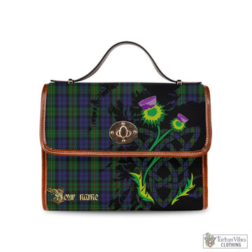 MacEwen Tartan Waterproof Canvas Bag with Scotland Map and Thistle Celtic Accents Brown Leather Strap One Size 10.5*20*27cm - Tartan Vibes Clothing