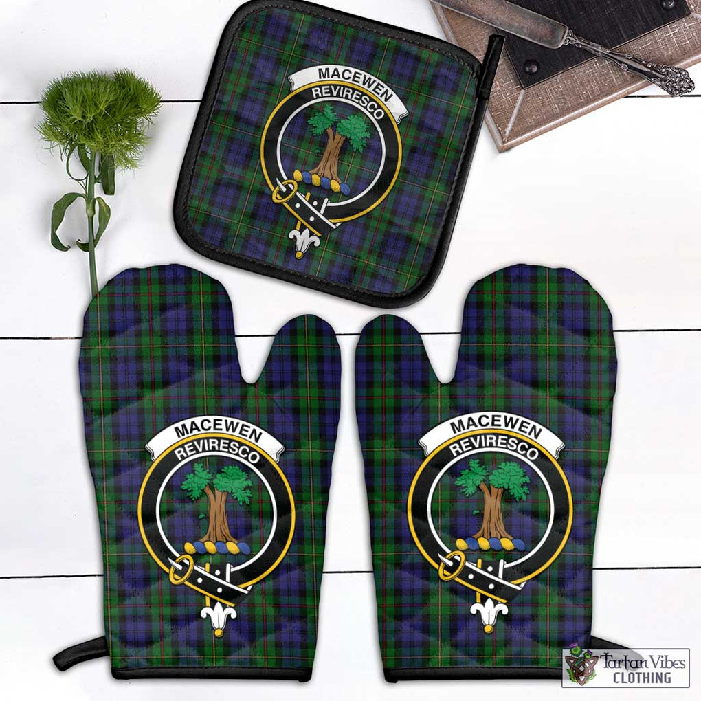 MacEwen Tartan Combo Oven Mitt & Pot-Holder with Family Crest Combo 1 Oven Mitt & 1 Pot-Holder Black - Tartan Vibes Clothing