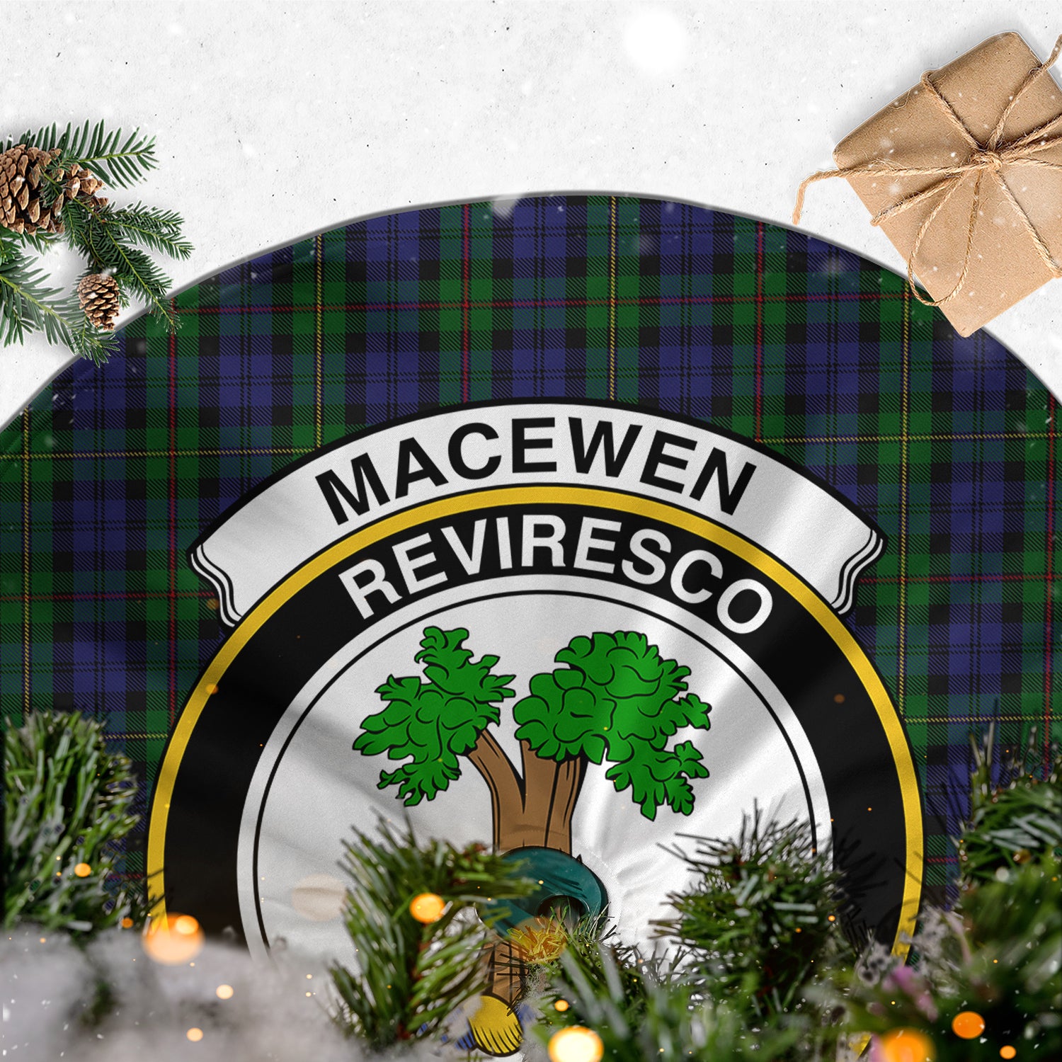 MacEwen Tartan Christmas Tree Skirt with Family Crest - Tartanvibesclothing