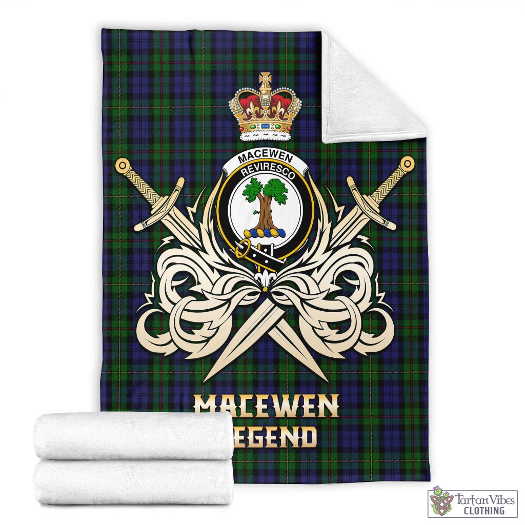 Tartan Vibes Clothing MacEwen Tartan Blanket with Clan Crest and the Golden Sword of Courageous Legacy