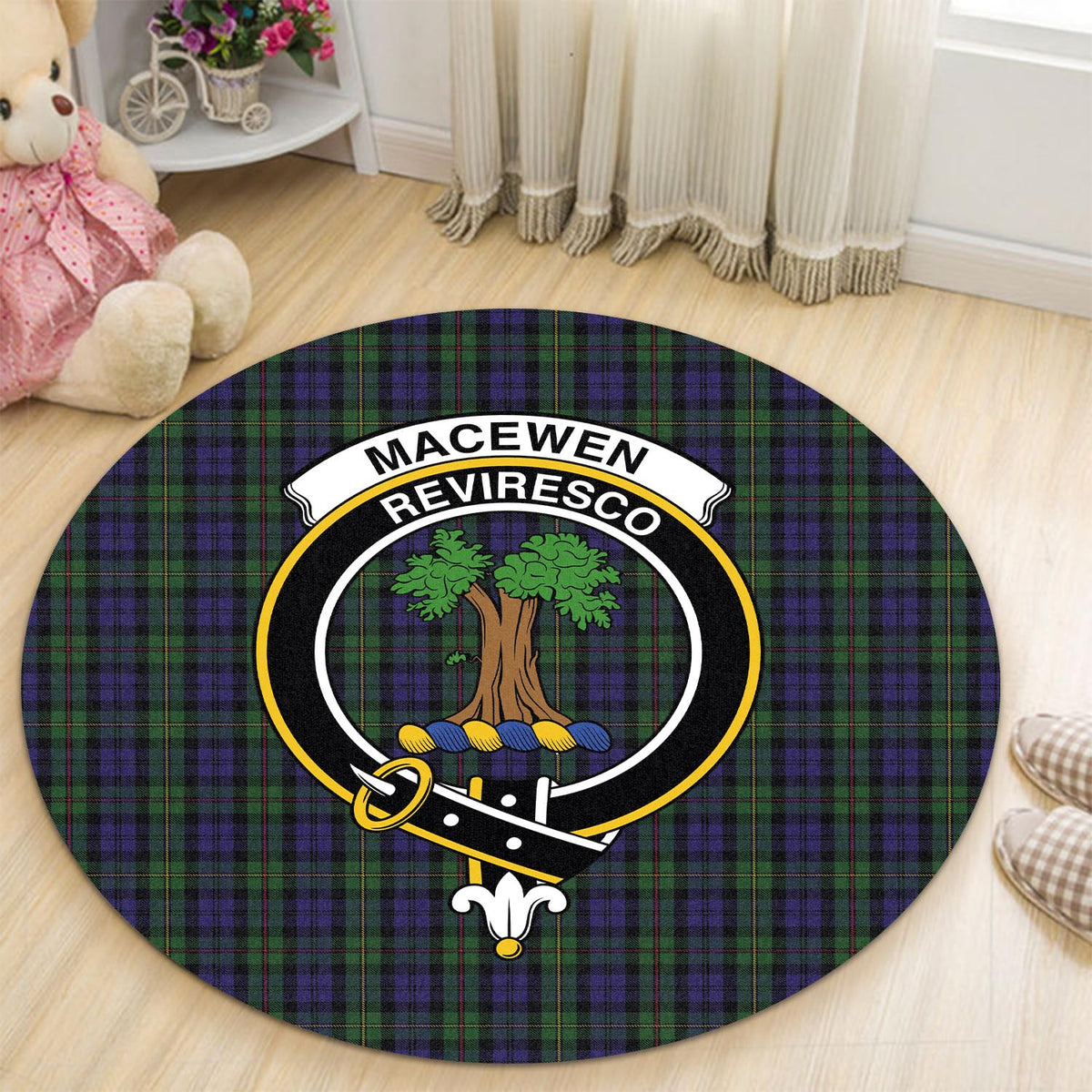 MacEwen Tartan Round Rug with Family Crest - Tartan Vibes Clothing