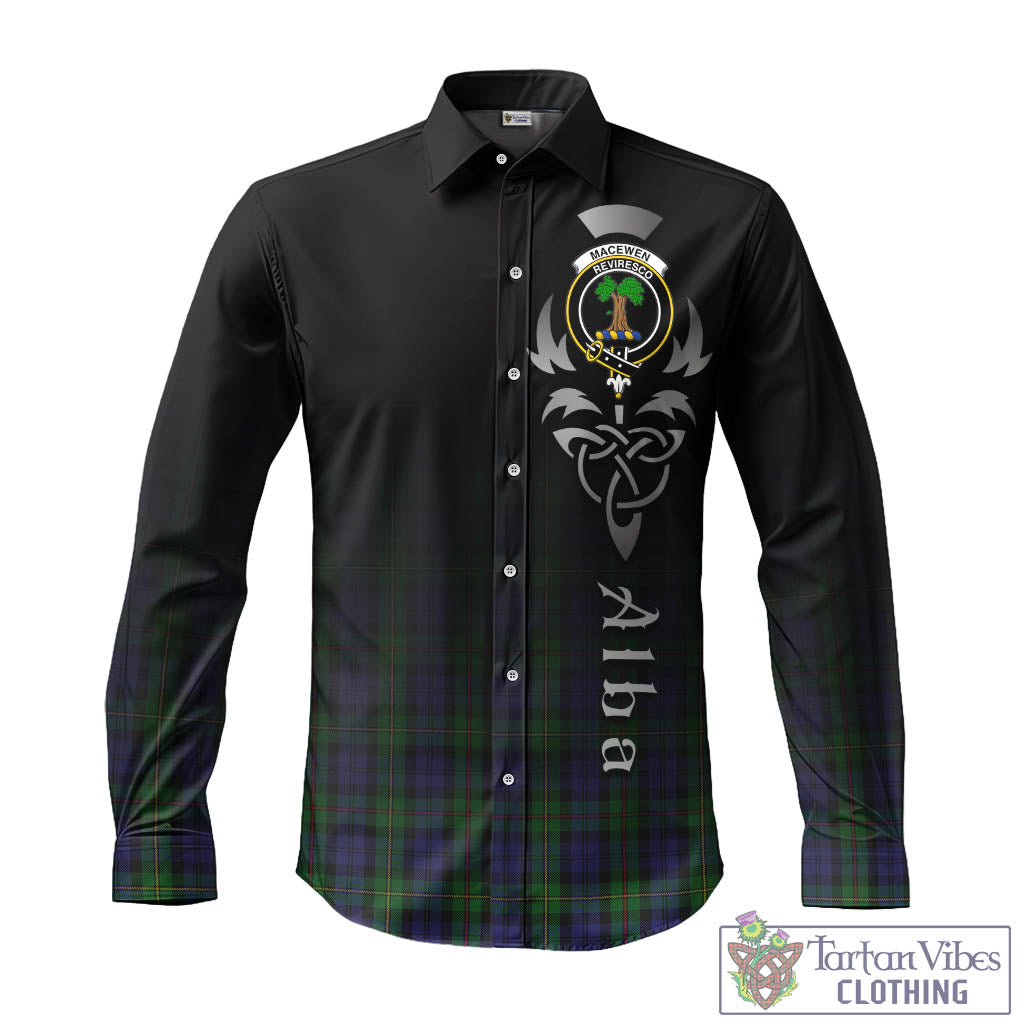 Tartan Vibes Clothing MacEwen Tartan Long Sleeve Button Up Featuring Alba Gu Brath Family Crest Celtic Inspired