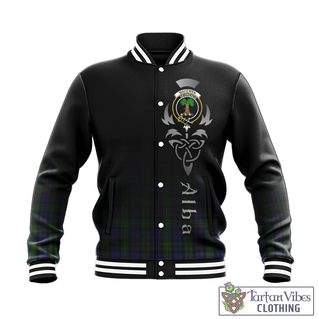 Tartan Vibes Clothing MacEwen Tartan Baseball Jacket Featuring Alba Gu Brath Family Crest Celtic Inspired