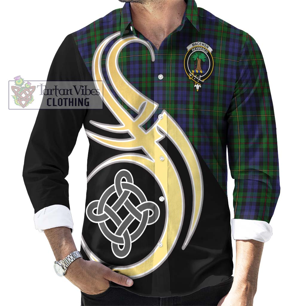 MacEwen Tartan Long Sleeve Button Shirt with Family Crest and Celtic Symbol Style - Tartan Vibes Clothing