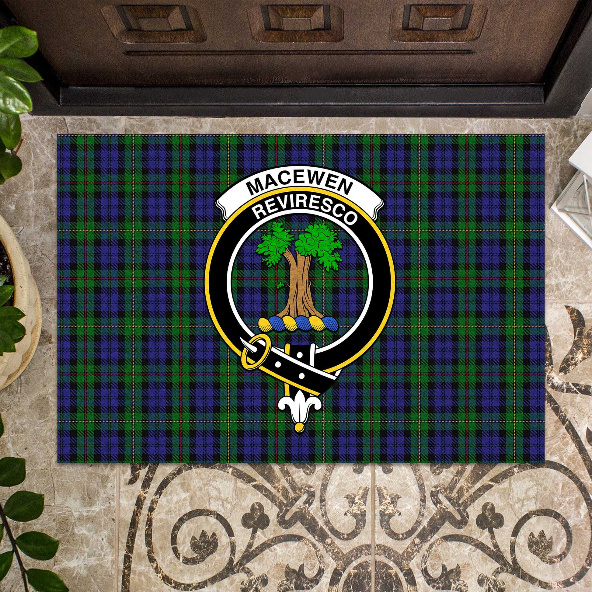 MacEwen Tartan Door Mat with Family Crest - Tartanvibesclothing