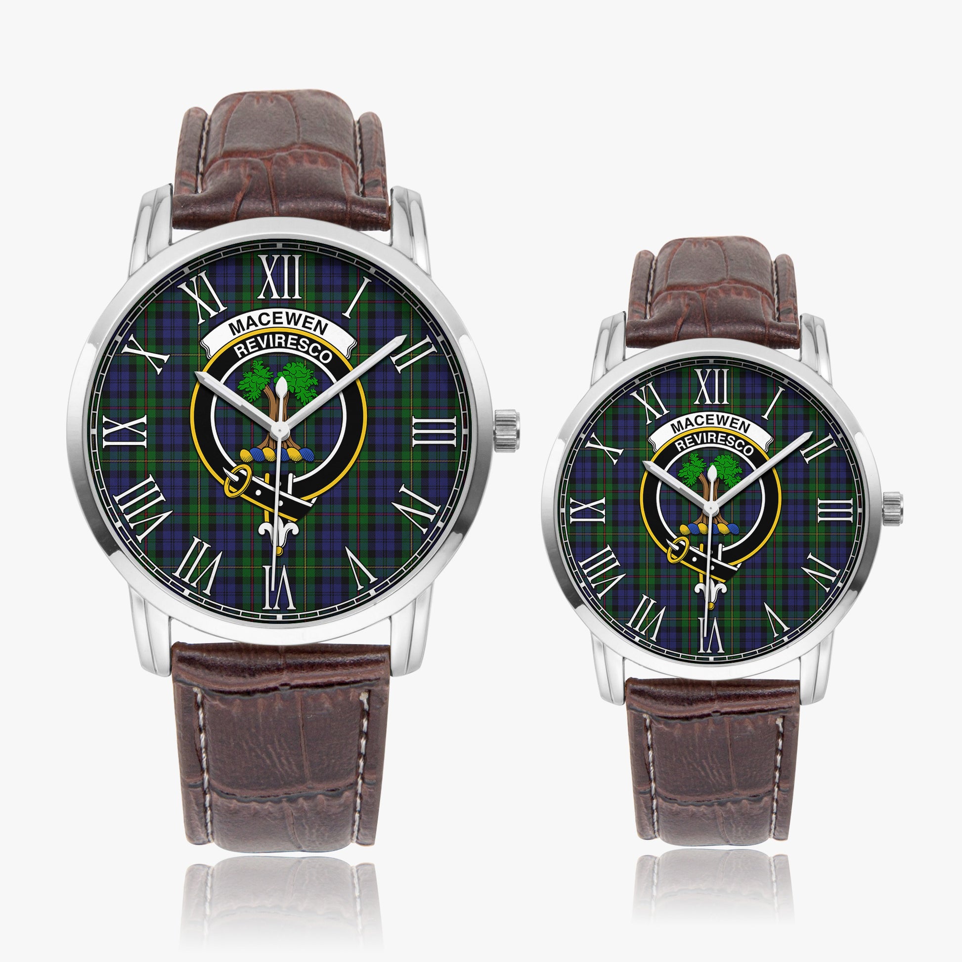 MacEwen Tartan Family Crest Leather Strap Quartz Watch - Tartanvibesclothing