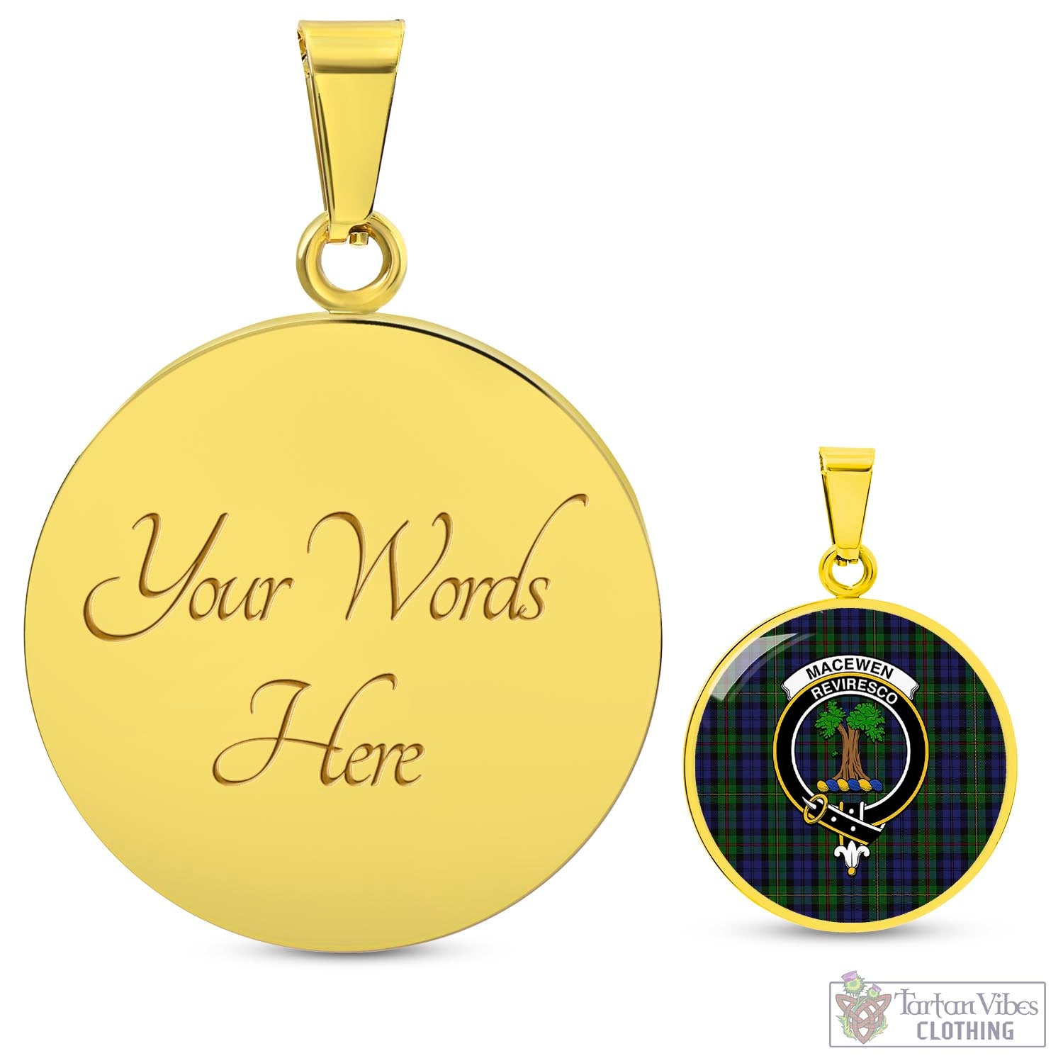 MacEwen Tartan Circle Necklace with Family Crest Luxury Necklace (Gold) Yes - Tartan Vibes Clothing