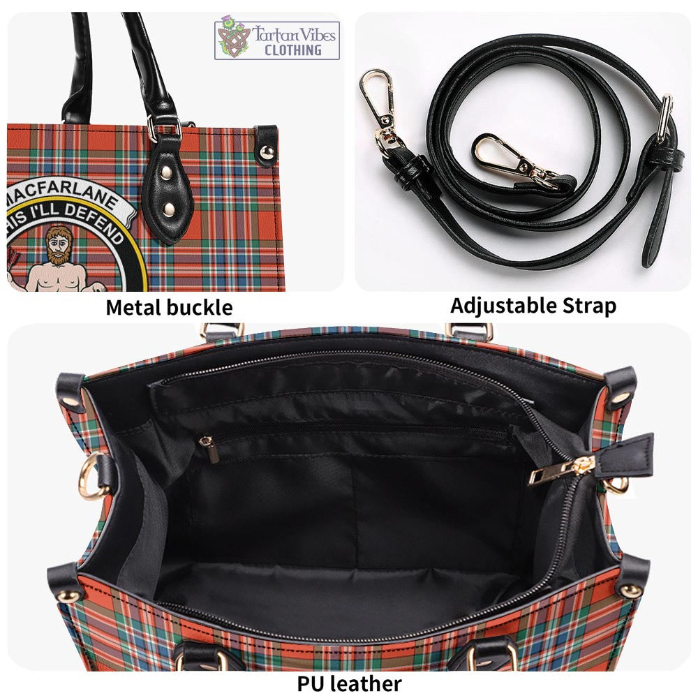 Tartan Vibes Clothing MacFarlane Ancient Tartan Luxury Leather Handbags with Family Crest