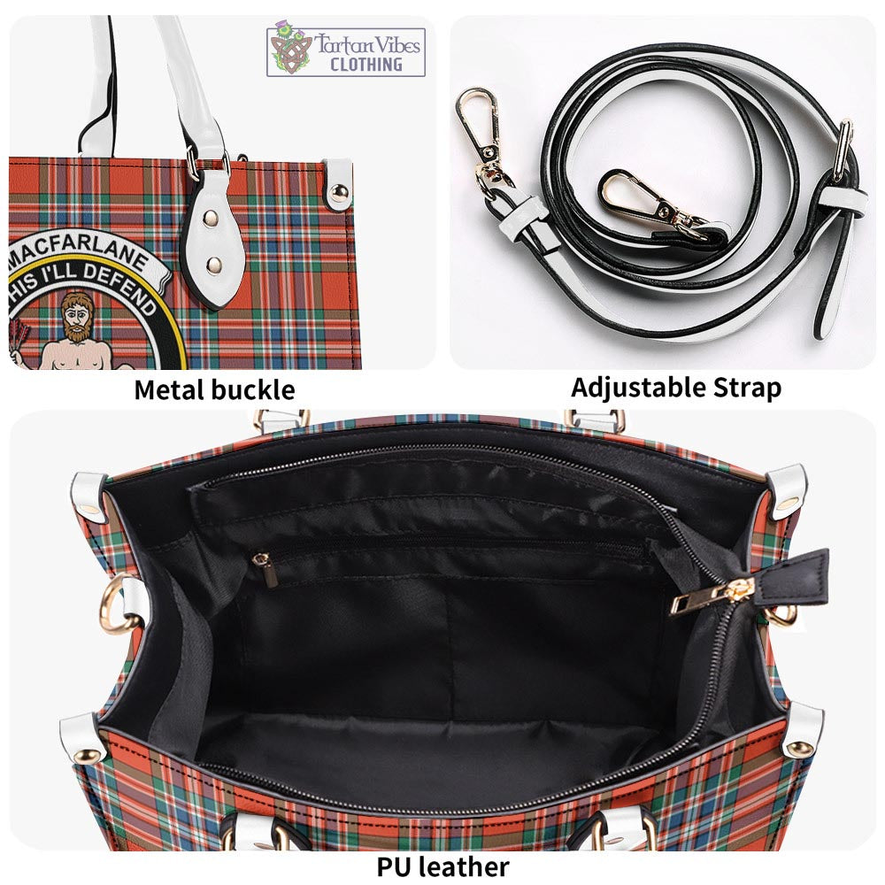 Tartan Vibes Clothing MacFarlane Ancient Tartan Luxury Leather Handbags with Family Crest