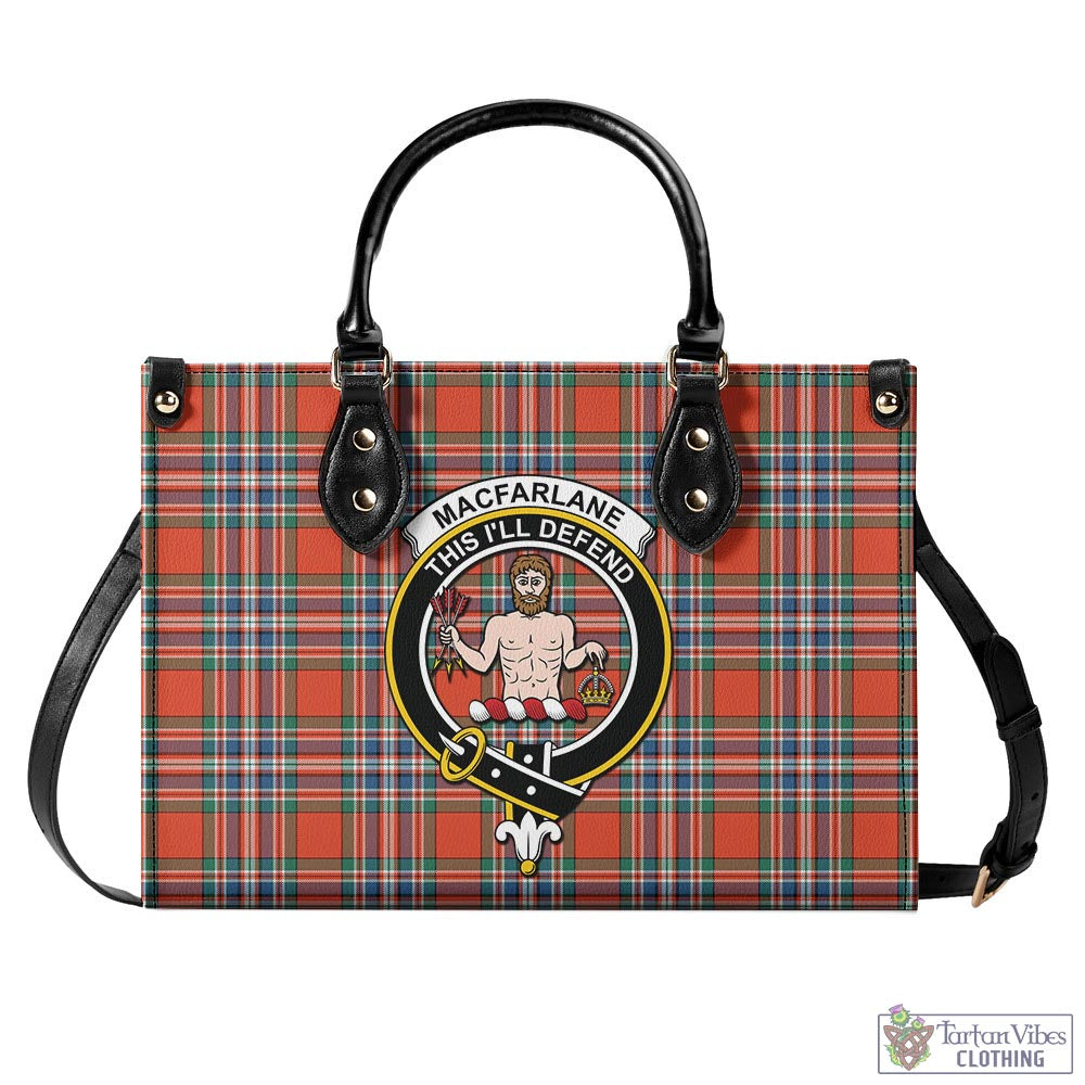 Tartan Vibes Clothing MacFarlane Ancient Tartan Luxury Leather Handbags with Family Crest