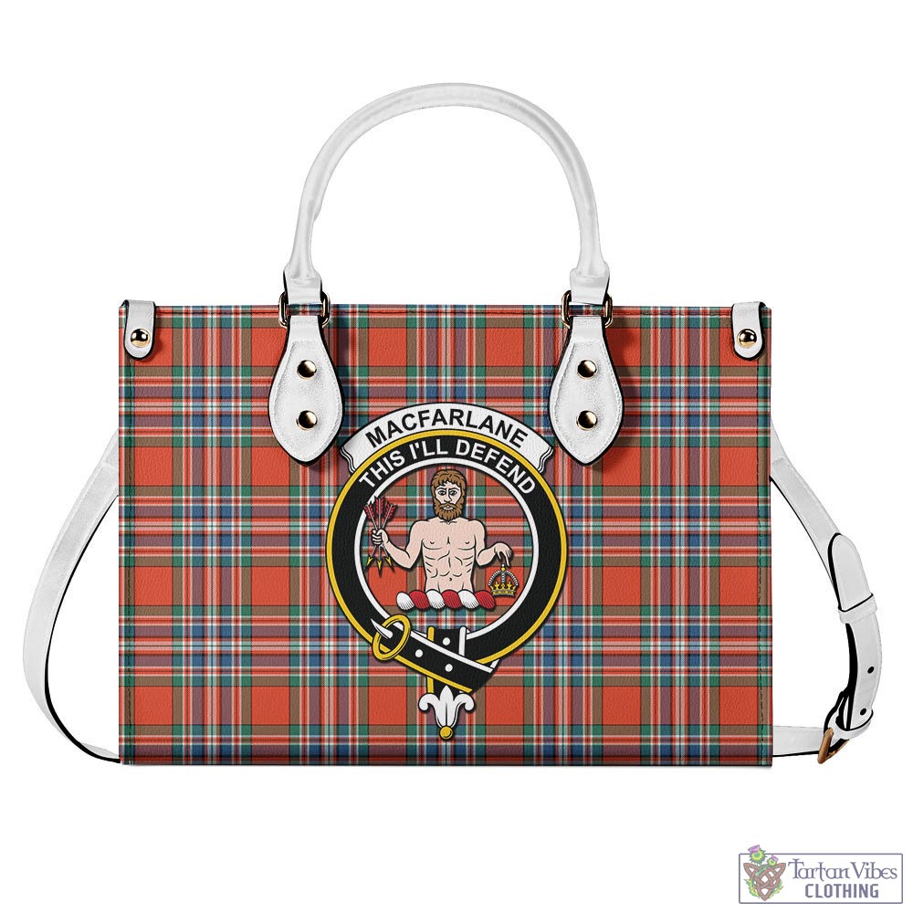 Tartan Vibes Clothing MacFarlane Ancient Tartan Luxury Leather Handbags with Family Crest