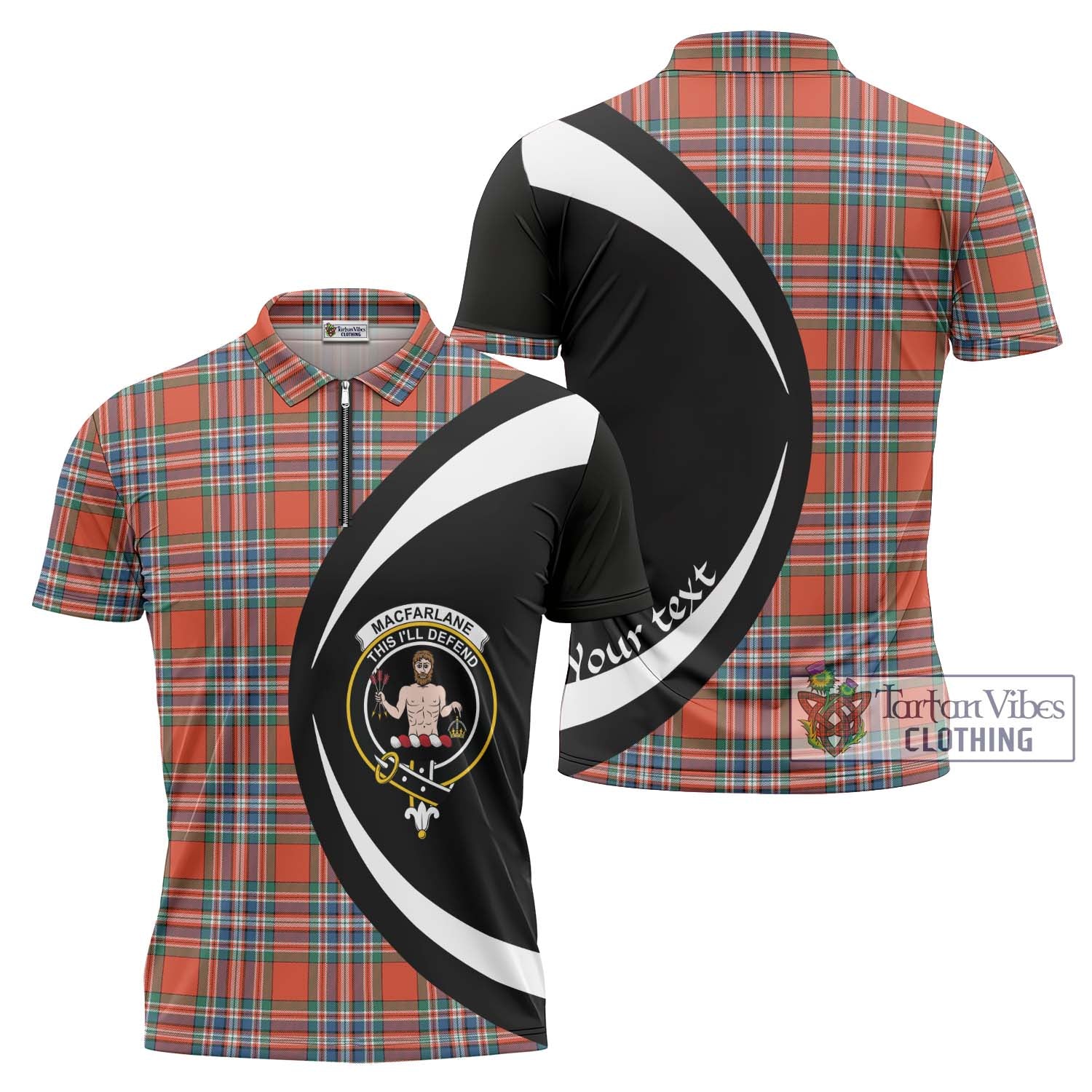 Tartan Vibes Clothing MacFarlane Ancient Tartan Zipper Polo Shirt with Family Crest Circle Style