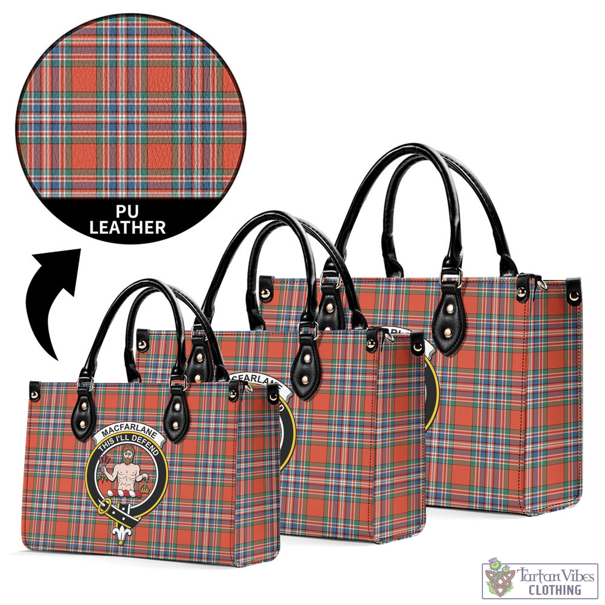 Tartan Vibes Clothing MacFarlane Ancient Tartan Luxury Leather Handbags with Family Crest