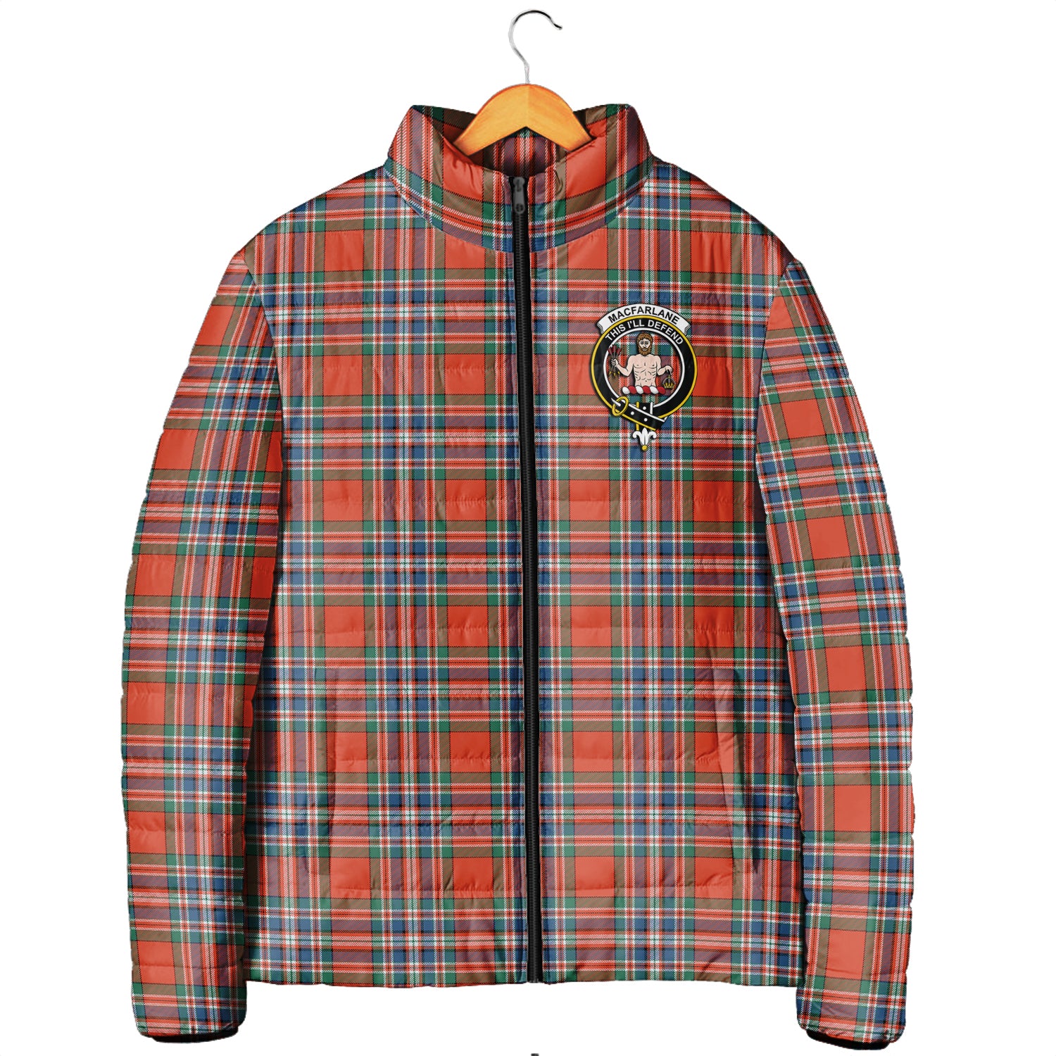 MacFarlane Ancient Tartan Padded Jacket with Family Crest Men's Padded Jacket - Tartan Vibes Clothing