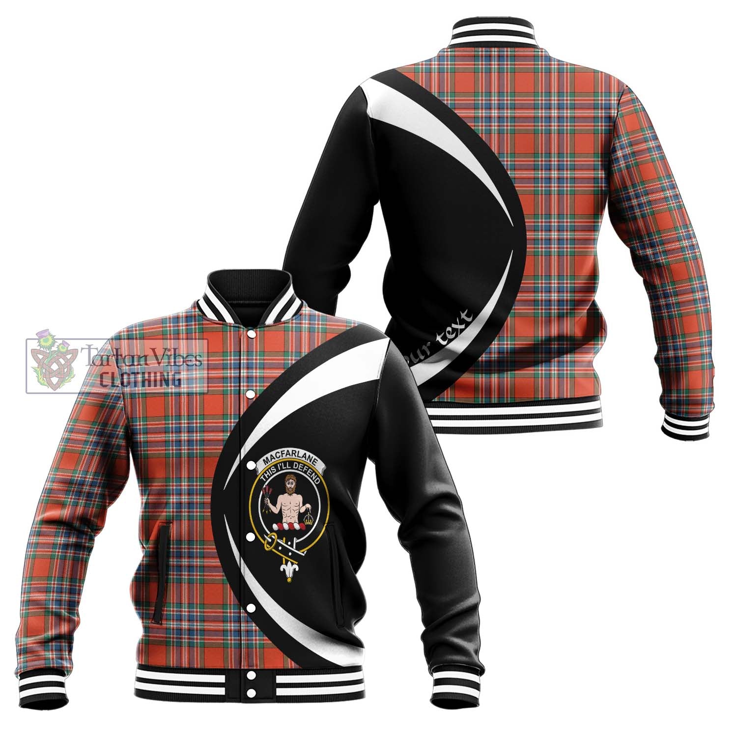 MacFarlane Ancient Tartan Baseball Jacket with Family Crest Circle Style Unisex - Tartan Vibes Clothing