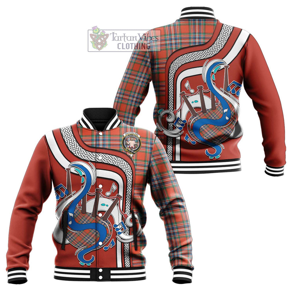 Tartan Vibes Clothing MacFarlane Ancient Tartan Baseball Jacket with Epic Bagpipe Style