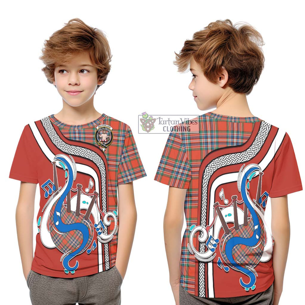 Tartan Vibes Clothing MacFarlane Ancient Tartan Kid T-Shirt with Epic Bagpipe Style