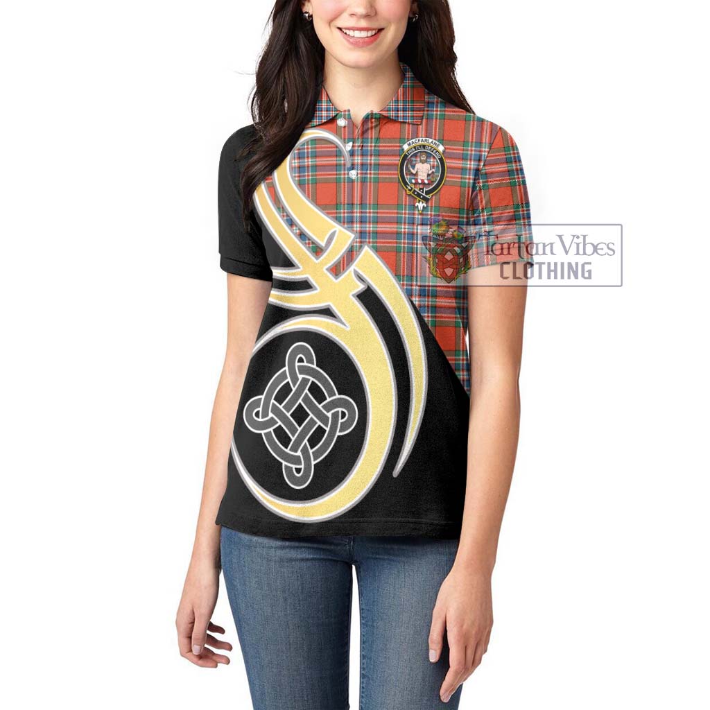 MacFarlane Ancient Tartan Women's Polo Shirt with Family Crest and Celtic Symbol Style Women - Tartan Vibes Clothing