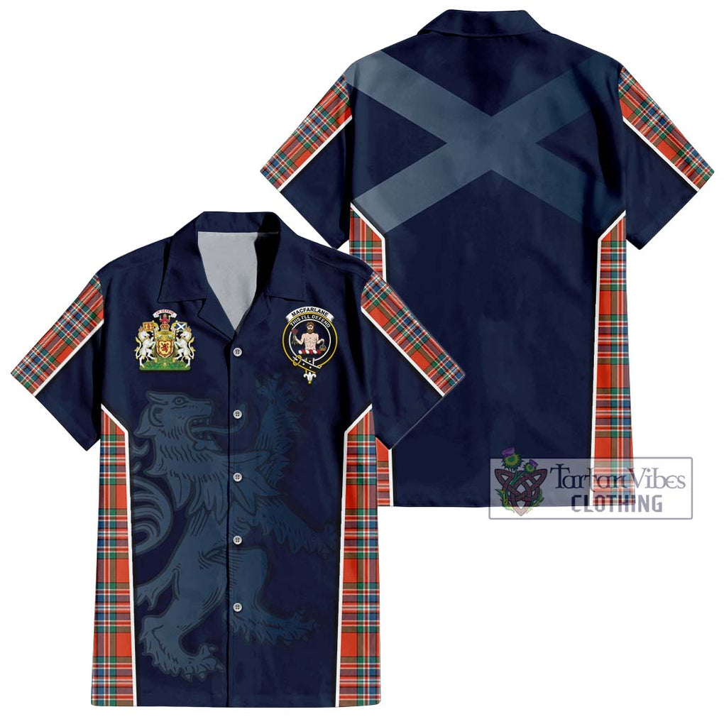 MacFarlane Ancient Tartan Short Sleeve Button Shirt with Family Crest and Lion Rampant Vibes Sport Style Kid - Tartan Vibes Clothing