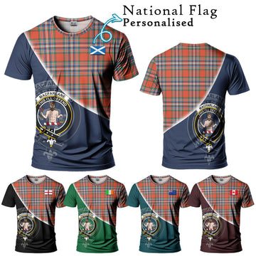 MacFarlane Ancient Tartan T-Shirt with Personalised National Flag and Family Crest Half Style