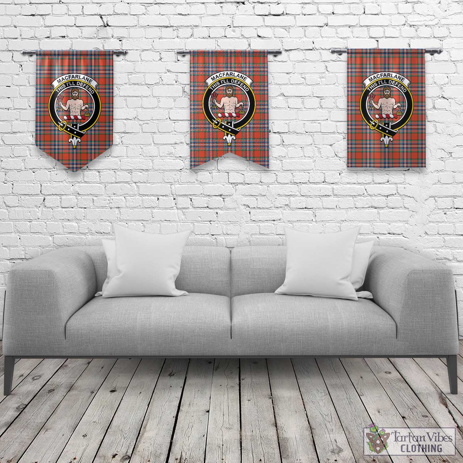 Tartan Vibes Clothing MacFarlane Ancient Tartan Gonfalon, Tartan Banner with Family Crest