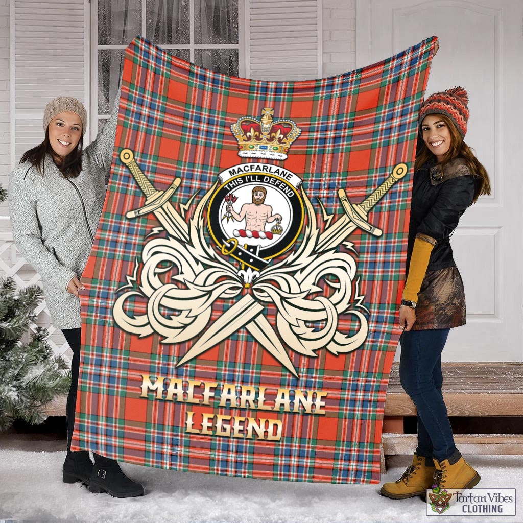 Tartan Vibes Clothing MacFarlane Ancient Tartan Blanket with Clan Crest and the Golden Sword of Courageous Legacy