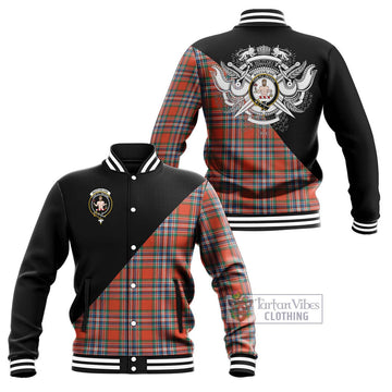 MacFarlane Ancient Tartan Baseball Jacket with Family Crest and Military Logo Style