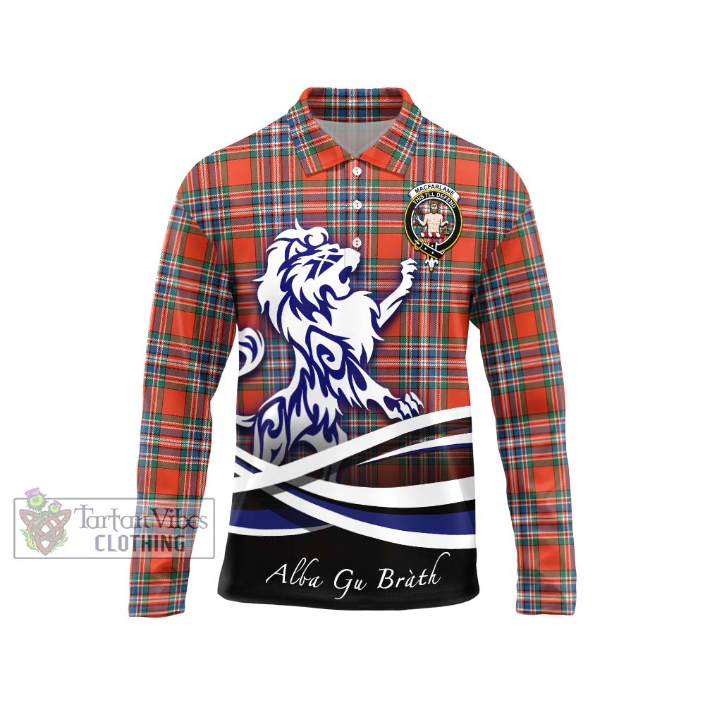 MacFarlane Ancient Tartan Long Sleeve Polo Shirt with Alba Gu Brath Regal Lion Emblem Unisex - Tartanvibesclothing Shop