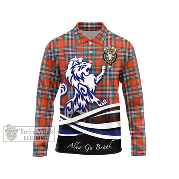 MacFarlane Ancient Tartan Long Sleeve Polo Shirt with Alba Gu Brath Regal Lion Emblem