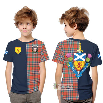 MacFarlane Ancient Tartan Kid T-Shirt Alba with Scottish Lion Royal Arm Half Style