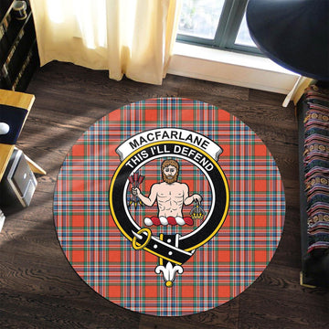 MacFarlane Ancient Tartan Round Rug with Family Crest