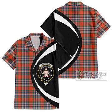 MacFarlane Ancient Tartan Short Sleeve Button Up with Family Crest Circle Style