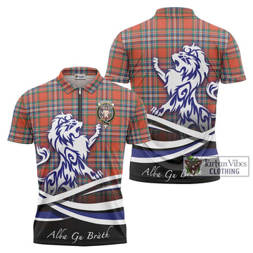 MacFarlane Ancient Tartan Zipper Polo Shirt with Alba Gu Brath Regal Lion Emblem