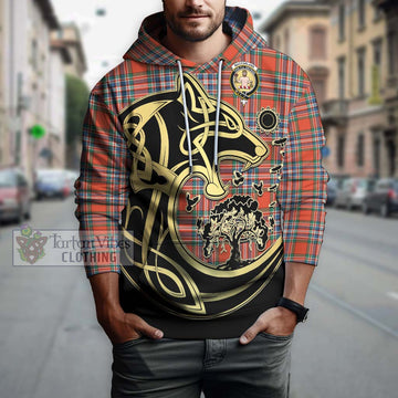 MacFarlane Ancient Tartan Hoodie with Family Crest Celtic Wolf Style