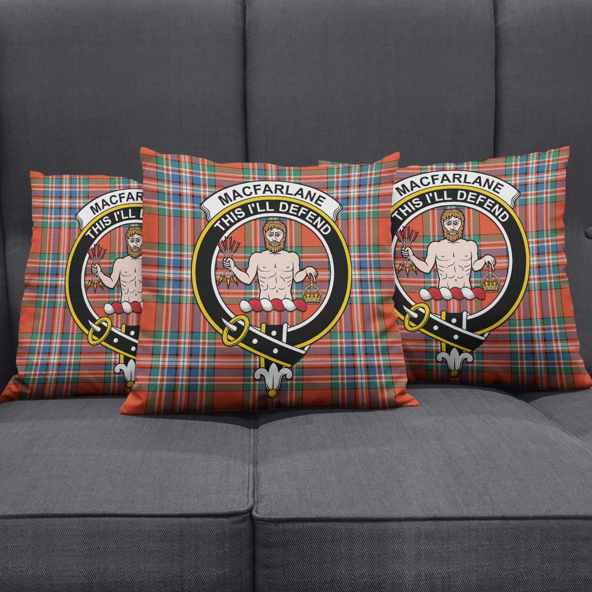 MacFarlane Ancient Tartan Pillow Cover with Family Crest Square Pillow Cover - Tartanvibesclothing