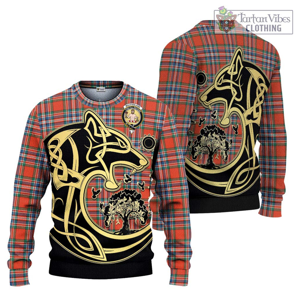 MacFarlane Ancient Tartan Knitted Sweater with Family Crest Celtic Wolf Style Unisex - Tartan Vibes Clothing