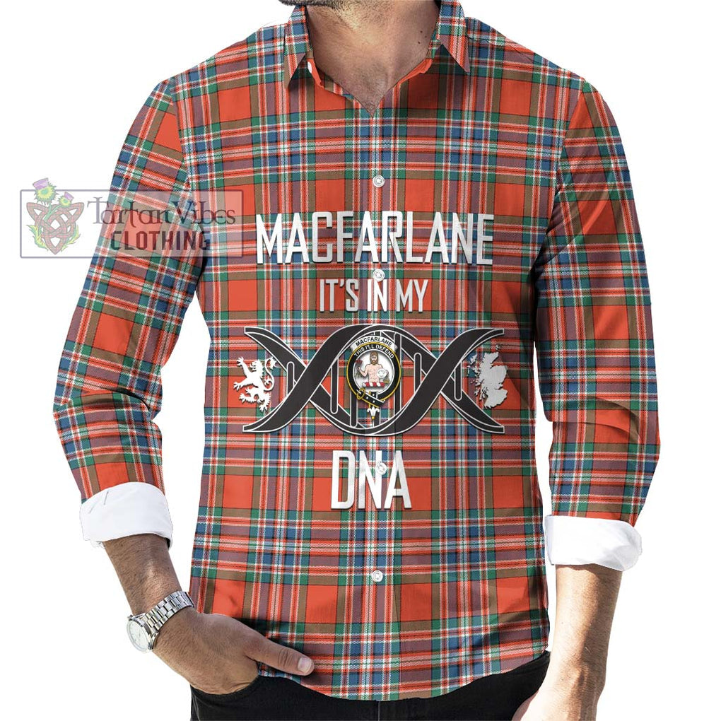 MacFarlane Ancient Tartan Long Sleeve Button Shirt with Family Crest DNA In Me Style Men's Shirt S - Tartanvibesclothing Shop