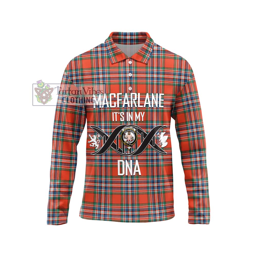 MacFarlane Ancient Tartan Long Sleeve Polo Shirt with Family Crest DNA In Me Style Unisex - Tartanvibesclothing Shop