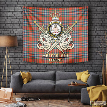 MacFarlane Ancient Tartan Tapestry with Clan Crest and the Golden Sword of Courageous Legacy