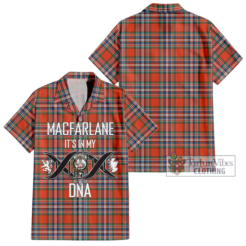 MacFarlane Ancient Tartan Short Sleeve Button Shirt with Family Crest DNA In Me Style Kid - Tartanvibesclothing Shop