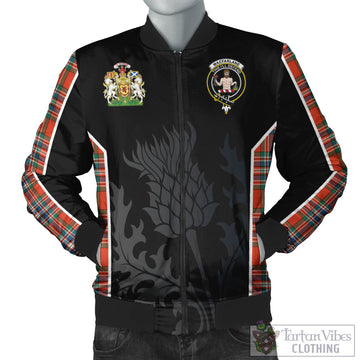 MacFarlane Ancient Tartan Bomber Jacket with Family Crest and Scottish Thistle Vibes Sport Style