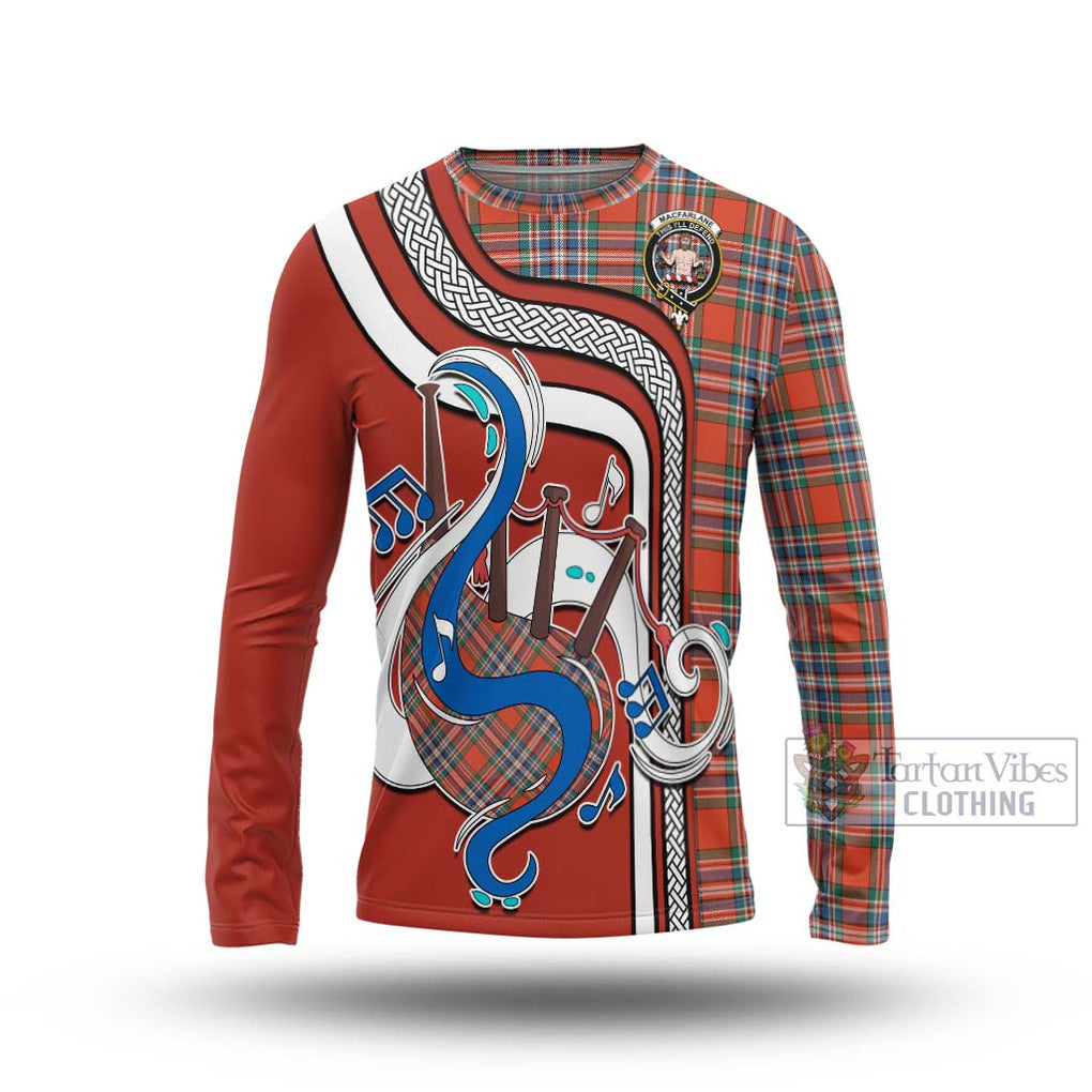 Tartan Vibes Clothing MacFarlane Ancient Tartan Long Sleeve T-Shirt with Epic Bagpipe Style