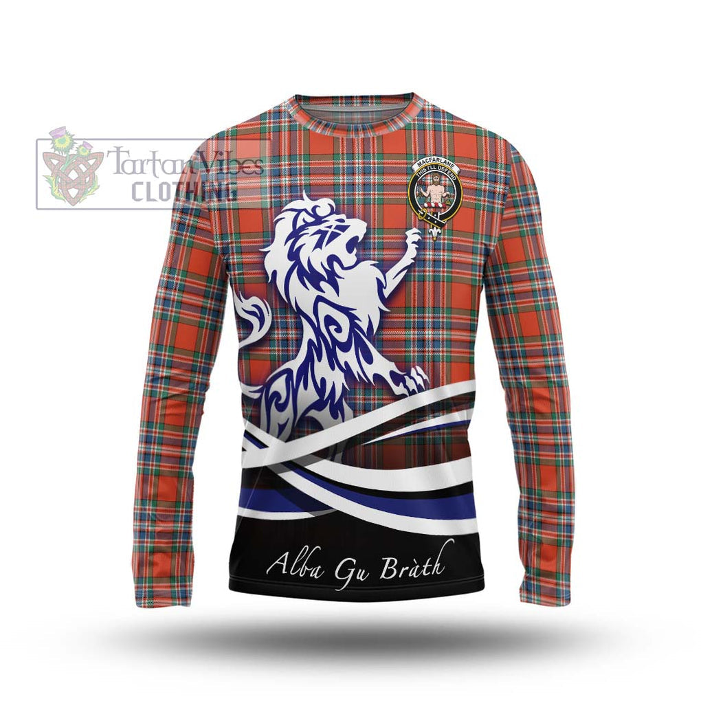 MacFarlane Ancient Tartan Long Sleeve T-Shirt with Alba Gu Brath Regal Lion Emblem Unisex - Tartanvibesclothing Shop