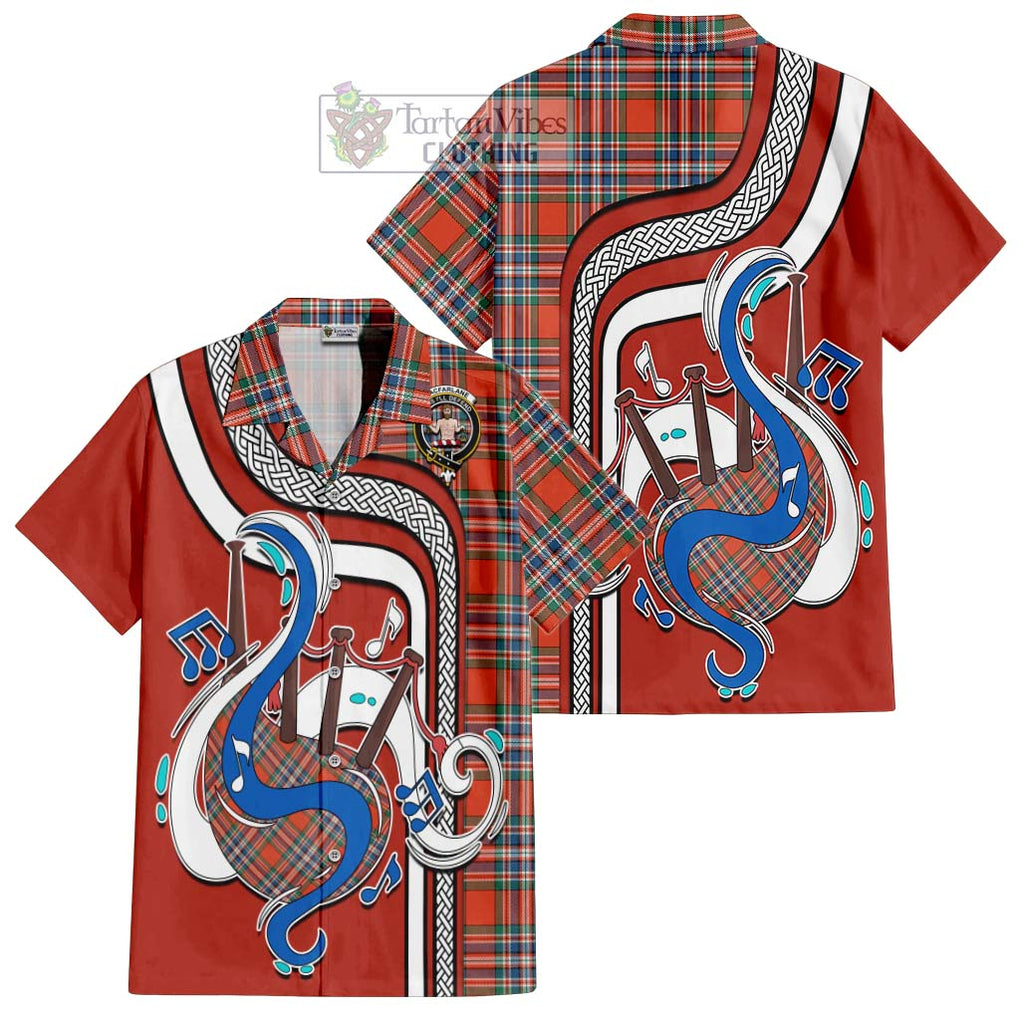 MacFarlane Ancient Tartan Short Sleeve Button Shirt with Epic Bagpipe Style Kid - Tartanvibesclothing Shop