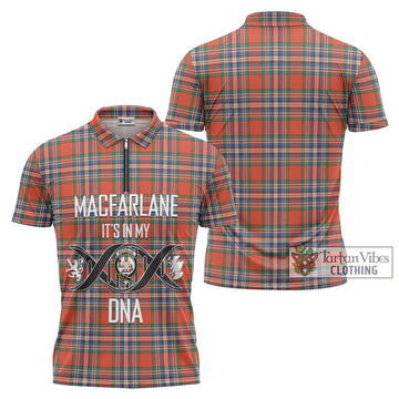 MacFarlane Ancient Tartan Zipper Polo Shirt with Family Crest DNA In Me Style