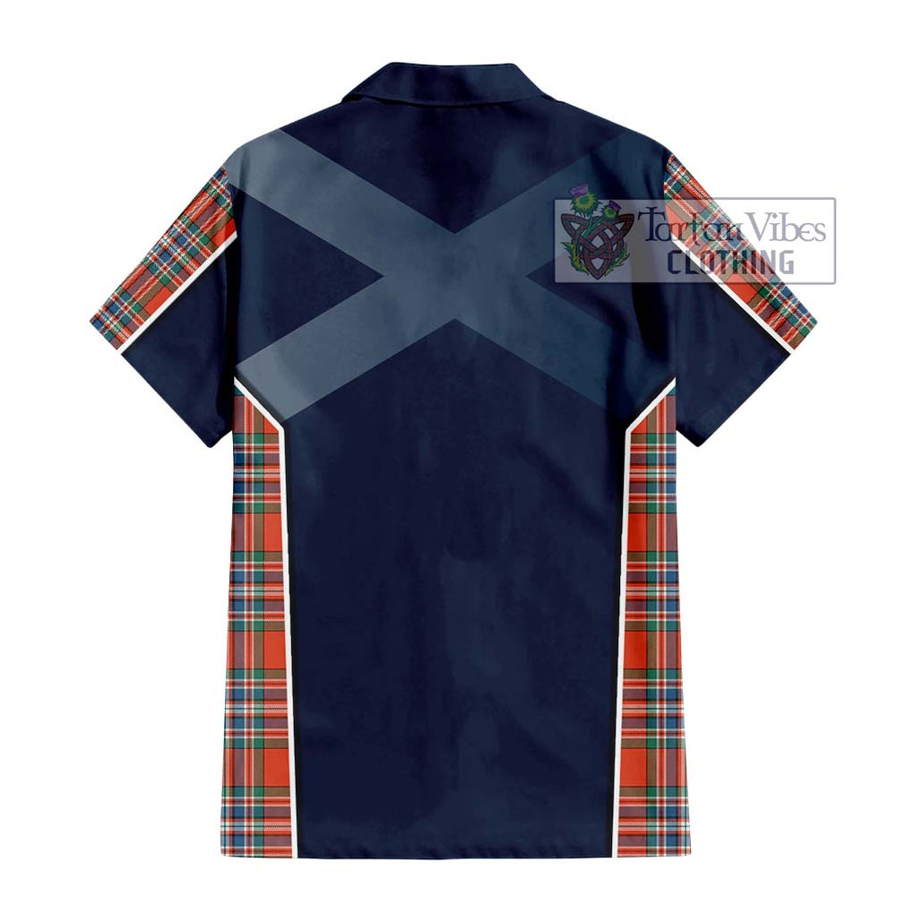 MacFarlane Ancient Tartan Short Sleeve Button Shirt with Family Crest and Lion Rampant Vibes Sport Style - Tartan Vibes Clothing