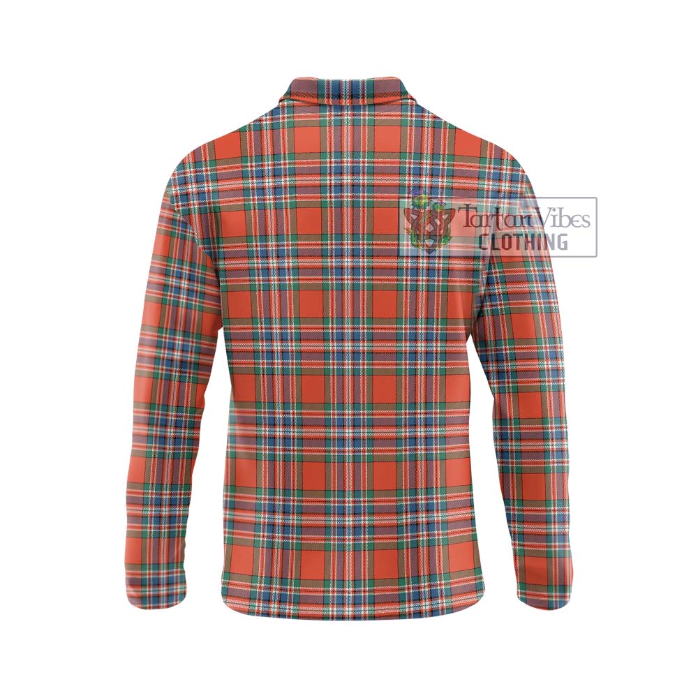 MacFarlane Ancient Tartan Long Sleeve Polo Shirt with Family Crest DNA In Me Style - Tartanvibesclothing Shop